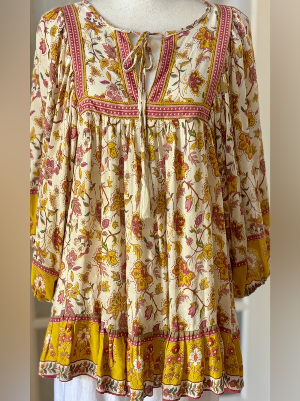 Rachel Zoe Boho Floral Peasant Blouse Tassel Tie Flowy Top S - Picture 2 of 9